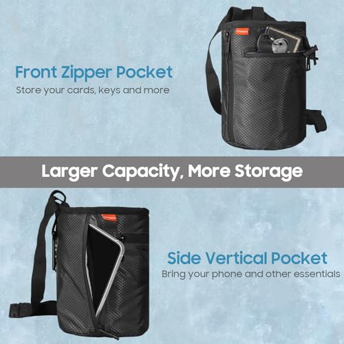 MoKo Climbing Chalk Bag with Brush for Rock Climbing, 2 Zippered Pockets | Waterproof nylon with soft lining, includes brush, 2 zippered pockets, drawstring + adjustable belt, for rock climbing