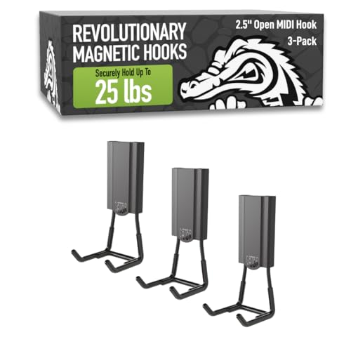 GATOR MAGNETICS MIDI 2.5" Open Hooks, 25 lb Heavy Duty Magnetic Hooks for Steel Surfaces, Patented Easy-Release, Non-Slip Grip – Storage & Organization, Garage, Shed, Home, Cleaning Tools - 3 Pack - size: 2.5", style: Open Hooks