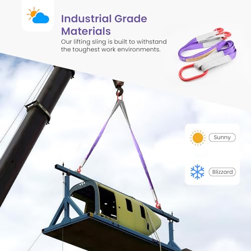 Lifting Slings Straps with Hooks - 3.3 FT, 4409LB Pounds Capacity, Polyester Bridle Sling, Heavy Duty Two Leg Rigging Strap for Engines, Cranes, Hoists, Truck, Purple