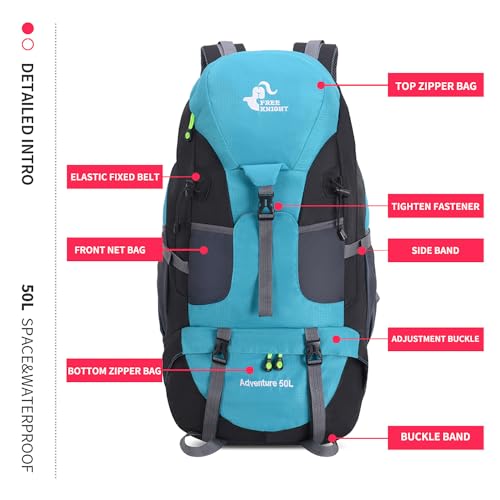 Bseash 50L Hiking Backpack, Water Resistant Lightweight Outdoor Sport Daypack Travel Bag for Camping Climbing Skiing Cycling (Lake Green - No Shoe Compartment) - color: Lake Green - No Shoe Compartment