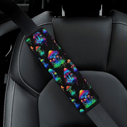 2 Pack Mushroom Graffiti Car Seat Straps Shoulder Pads Universal Fit Neck Strap Covers for Adults and Children, All Vehicles, Pressure Relief - color: Pattern 591