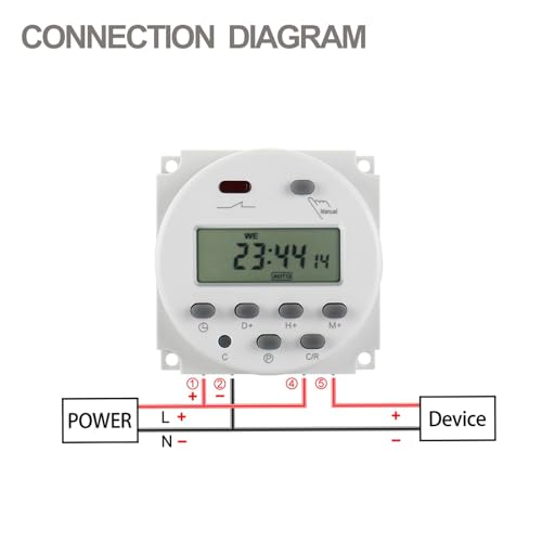 Baomain Time Switch Relay with 4 x Terminal Cable,Digital LCD Programmable Timer,110V AC Input,200-250V 16A Output,28 Programs Daily/Weekly Schedule,CN101A for Lighting and Equipment Control - size: Timer with Terminal Cable
