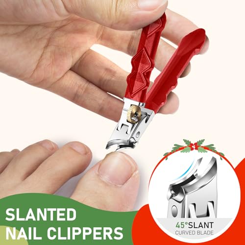 2026 Toenail Clippers for Thick Toenails, Wide Opening Nail Clippers, Heavy Duty Ingrown Toenail Clippers Nail Cutters, Ultra Sharp Slanted Nail Clippers with Long Handle - style: Red & Green