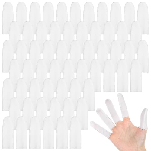 200 Pcs Cotton Cots for Finger,Cloth Finger Cots,Fingers Gauze Sleeve Thumb Protector Covers,White Fingers Condom Sleeves Protectors for Injury,Comfortable Breathable,Moisture Wicking