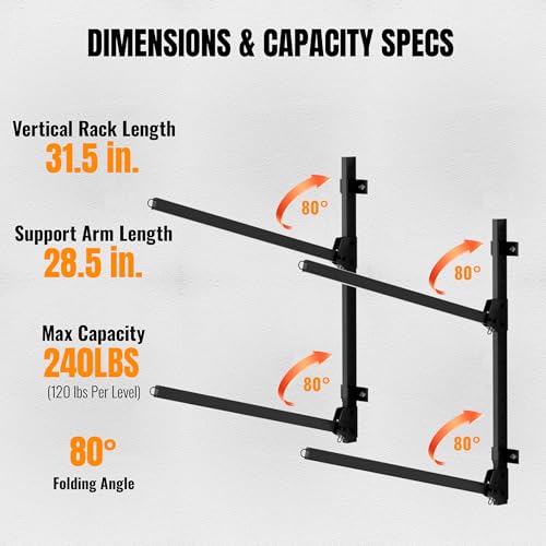 2-Tier Foldable Kayak Wall Mount Rack | Space-Saving Swing-Away Design - Heavy Duty Thickened Steel Storage Hanger for Kayaks, Canoes, 304 Stainless Steel Screw - size: Folding Wall Mount for 2 kayaks-H31.5"