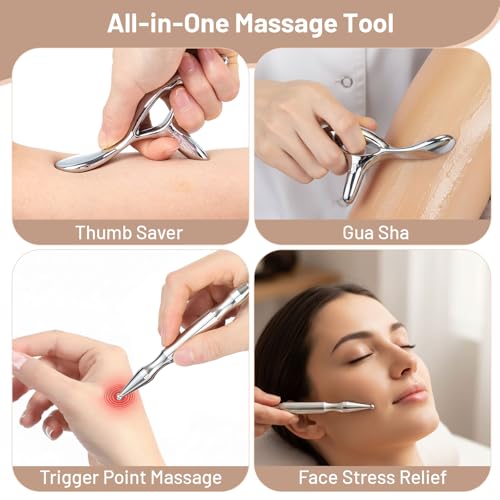 2 Pcs Trigger Massage Tool Acupuncture Pen Gua Sha Massage Scraping Tool Manual Reflexology Body Point Deep Tissue Muscle Scraper Massager for Head Neck Hand Waist Calf Foot(Silver,Large) - color: Silver, size: Large
