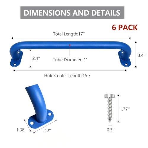 Monkey Bars Indoor Playground Handles 17inch, Heavy Duty Ceiling Grab Bars for Climbing Frames, Wall Ladders, Treehouses and Swing Set Accessories (6-Pack) - color: Blue