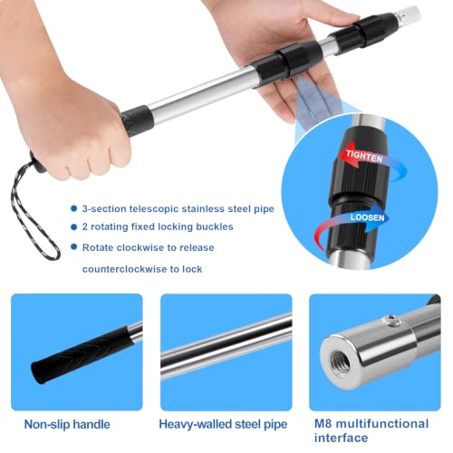 Telescopic Attic Pull Down Hook, 17" to 35" Adjustable Stainless Steel Pull Stick and Stainless Steel Pull Ring, Replacing Old-Fashioned Hanging Ropes on attic Stairs.