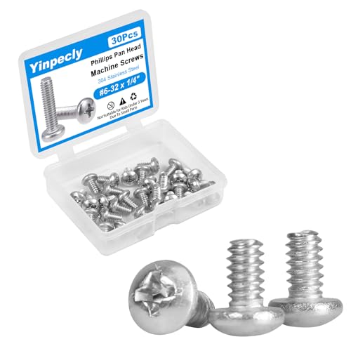 30 Pcs #6-32 x 1/4" Pan Head Machine Screws, 304 Stainless Steel, Truss Head Bolts, Full Thread, Bright Finish, Phillips Drive for Furniture Repairs and 3D Printer - size: #6-32x 1/4"