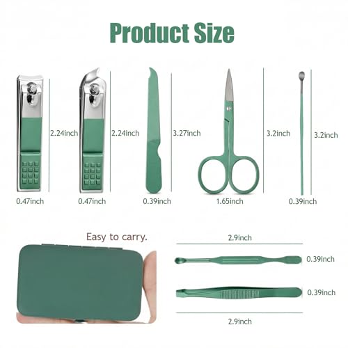 Manicure Kit for Women Men-Manicure Set with Case, Nail Clippers, Portable Nail Care Kit for Travel Home Personal Grooming（Green 7 in 1） - color: Green