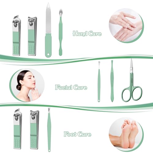 Manicure Set 8 in 1 Nail Clipper Set,RedFlow Nail Clippers,Fingernail & Toenail Clippers,Manicure Tools,Pedicure Tools,Suitable for Travel Manicure Kit,Nail Set Kit with Everything Profe (Green) - color: Green