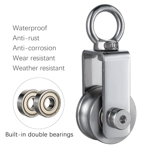 Cable Pulley Wheel Stainless Steel, Bearing Inside, Silent and Smooth, Rope Pulley for Pulley System, 2 Pack - size: Swivel Pulley+Nut