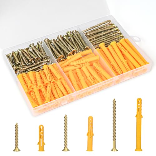 Aovchei 170pcs Drywall Anchors Kit, 85 Plastic Anchors and 85 Screws | 3 Size #6 * 30#6 * 40#6 * 60, Wall Hanging Kit for Hanging Picture Frame, Shelf Brackets, Curtain Rod - size: #6*30 #6*40 #6*60