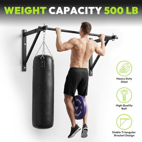 HANDBODE Wall Mounted Pull Up Bar for Doorway, 52''/36'' Chin Up Bar | 500 lb Capacity, Thickened Steel Construction, Joist Mounted - color: 52” wall mounted pull up bar