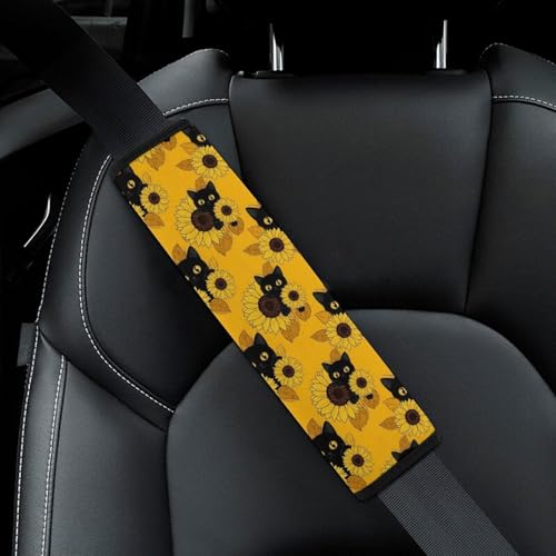 2 Pack Black Cat Yellow Sunflower Seat Belt Cover Universal Fit Seat Belt Cushion for Kids, Stroller Pushchair High Chair, Neck and Shoulder Support - color: Pattern 179