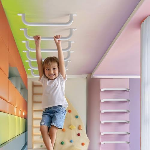 17 Inch White Playground Handles Indoor Kids Monkey Bar Ladders 6Pcs | Heavy Duty Solid Metal, Non-Slip Matte White Powder Coating, Comfy Secure Hand Grips for Playset Swing Set Climbing Frame - color: White-6pack