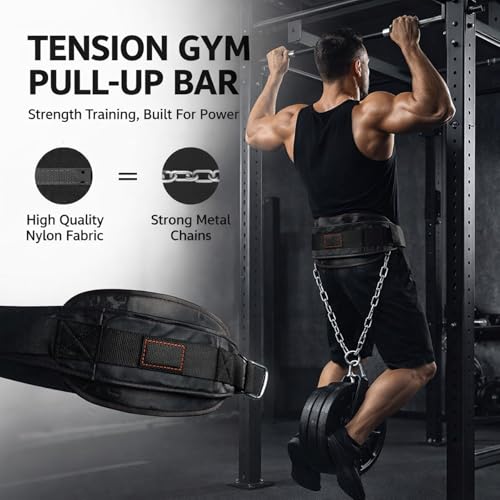 Fitness Dip Belt with Waist Chain, Nylon and Metal Weight Belt for Strength Training, Black - Durable Design, Adjustable Chains for Gym Power Building