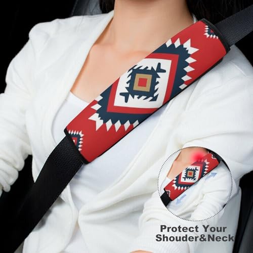 2 Pack Aztec Red Seat Belt Shoulder Pad Breathable Shoulder Harness Cover for Child, All Vehicles, Neck and Shoulder Support - color: Pattern 662