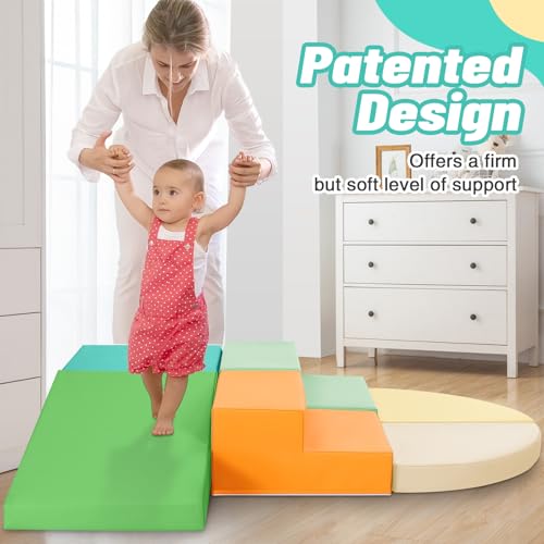 TODIBY 6-Piece Soft PU Leather Toddlers Climbing Toys, Baby Foam Climbing Blocks for Toddlers 3, Indoor Climb and Crawl Activity Play Set, Foam Play Gym Climbing Structures (Orange and Green) - style: Macaroon/Orange/Green
