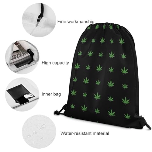 Swim Drawstring Bag Waterproof Sports Backpack for Beach Gym Training Gear Storage Lightweight Unisex Sackpack, Weedleaf Pattern Bags - color: Picture (39)