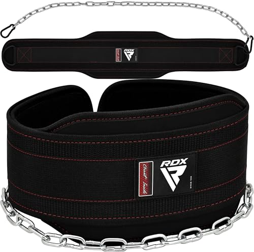 RDX Dip Belt for Weight Lifting, Heavy Duty 36 Inch Adjustable Steel Chain, Dipping Belt Chin Pull Ups Gym Training Bodybuilding Powerlifting Fitness Workout, 6” Padded Neoprene Back Support Men Women - color: Black
