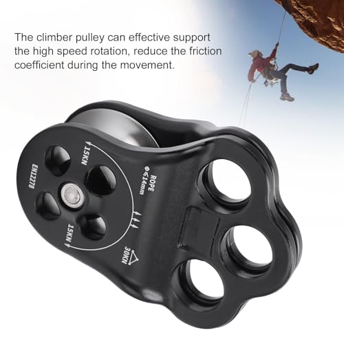 30KN Climbing Pulley, Three Hole Hitch Climbing Assist Pulley Climber Double Bearing for Rock Rappelling Zipline Sports Rigging Hauling Arborist