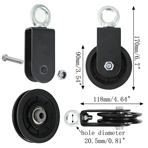 90mm Gym Pulley System Pulley Wheel with 2 Hanging Strap Carabiner, Fitness Swivel Pulley Wheel for DIY Home LAT Pulldown and Lift Cable Machine