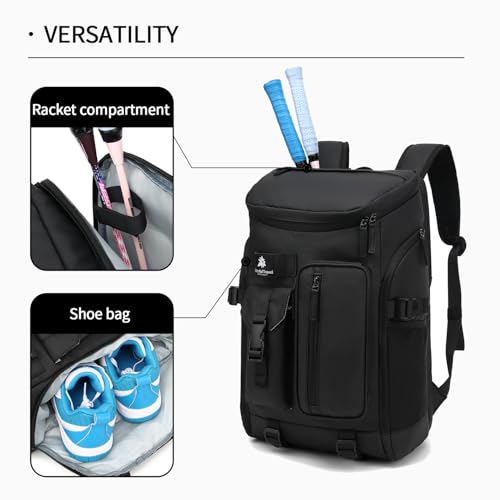 tennis mountain climbing travel backpack, independent shoe compartment for sports and fitness, waterproof 15.6-inch computer bag - color: Black