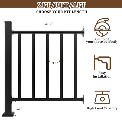 Aluminum Deck Railing Kit, Modular 36 in H. x 3 Ft W Level Railing Kit for Outdoor Steps,Heavy Duty Balustrade System for Deck, Porch, Patio & Balcony(1 Post, 1 Panel) - size: 3Feet - Level