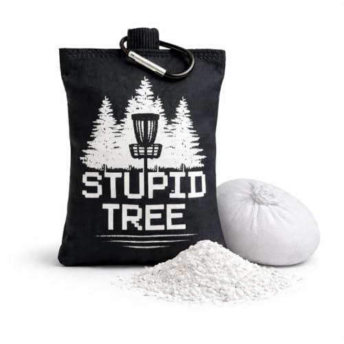 Refillable Disc Golf Chalk Bag with Carabiner, 2 Chalk Balls Included – Grip Bag for Dry Hands & Consistent Release, Frisbee Golf Accessory - style: Stupid Tree – Black