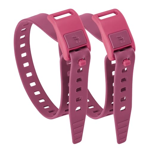 2-Pack Stiff TPU Utility Straps, 80kgf for Bike Moto Ski | 8-Figure Lock, 360° Wrap, Rigid TPU,-40~140°F, Connectable, Grey - color: Berry red