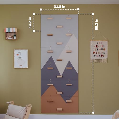 Wood And Hearts Indoor Rock Climbing Wall for Kids – 6 Wooden Climbing Panels with Repositionable Climbing Holds, Montessori Sensory Play Equipment for Kids Playroom (Climbing Module 2) - size: Climbing Module 2