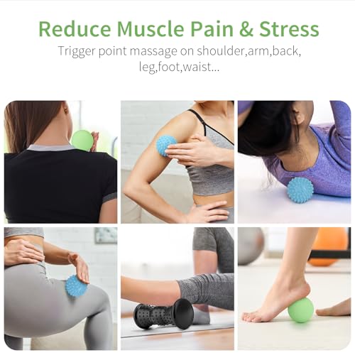 Maliton Massage Ball & Foot Roller - 3-in-1 Set with Spiky Ball, Lacrosse Ball, Massage Roller - Plantar Fasciitis Relief and Heel Spur Pain, Trigger Point Therapy for Deep Muscle Massage.