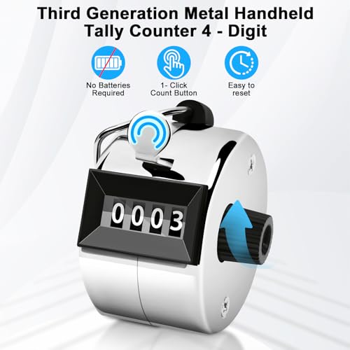 Decymis 2 Pack Clicker Counter, Metal Hand Tally Counter Clicker, Silver | 4 Digit Mechanical Palm Click Counter for Counting Numbers, Coaching, Sports Events