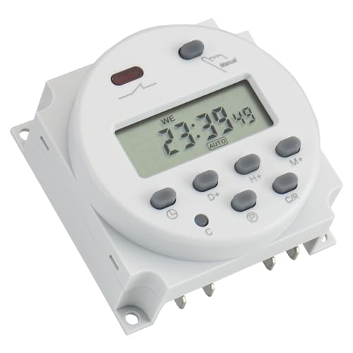 Baomain Time Switch Relay,Digital LCD Programmable Timer,12V DC/AC Input,200-250V 16A Output,28 Programs Daily/Weekly Schedule,CN101A for Lighting and Equipment Control - size: Timer without Cover