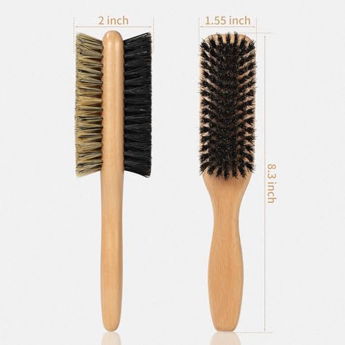 Boar Bristle Hair Brush for Men and Women, Double Side Slick Back Hair Brush with Medium & Firm Bristle, Sturdy Boar Bristle Brush for Waves, Fades, Slick Back Style (Yellow) - color: Yellow