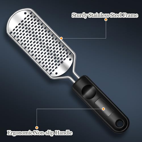 2 Pcs Foot Files Callus Remover, Stainless Steel Professional Pedicure Foot Rasp Scrubber Foot Care Tools to Removes Hard Skin Corns for Dry and Wet Fee - style: 2 X Foot Files(Black/Brown)