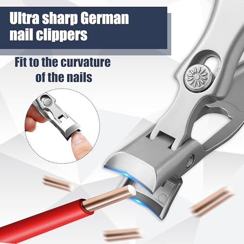 German Nail Clippers Set for Men & Women and Seniors | Large Wide Jaw Opening,Anti Splash Design,Ultra Sharp Stainless Steel heavy duty fingernail & toenail clippers (Silver) - size: Large Silver