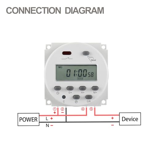 Baomain Time Switch Relay with Waterproof Cover,Digital LCD Programmable Timer,110V AC Input,200-250V 16A Output,28 Programs Daily/Weekly Schedule,CN101A for Lighting and Equipment Control - size: Timer with Cover
