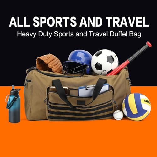 120L Extra Large Gym Duffle Bag for Men Women with Shoes Compartment Heavy Duty Tactical Sports Duffel Bag Big Football Baseball Basketball Soccer Hockey Team Equipment Bag, Brown - color: Brown