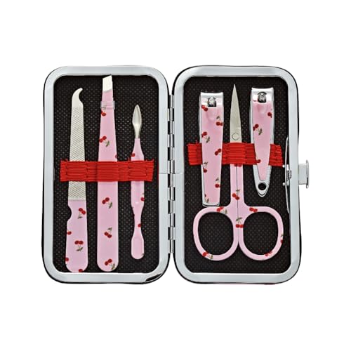 Éclat Manicure Pedicure Kit for Men & Women, 6Pcs Finger & Toe Nail Care Tools Includes Nail Clipper Cutter, Tweezer, File, Cuticle Pusher, Personal Care Professional Grooming Set With Travel Case - color: Mini Mani+pedi Print Set (6pc Cherry)