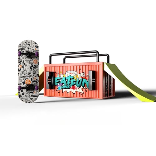 32mm Pro Fingerboard Complete Set | Bearing Wheels | 5 Ply Maple Deck | Anti Skid Grip Tape | Complimentary Tool | Concave Shape - color: Fun Box F : Graffiti Groove