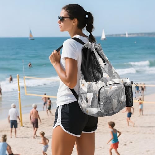 Drawstring Bags Climbing Gym Bag With Pockets String Bookbag Waterproof Safari Calla Lily Grey Flower