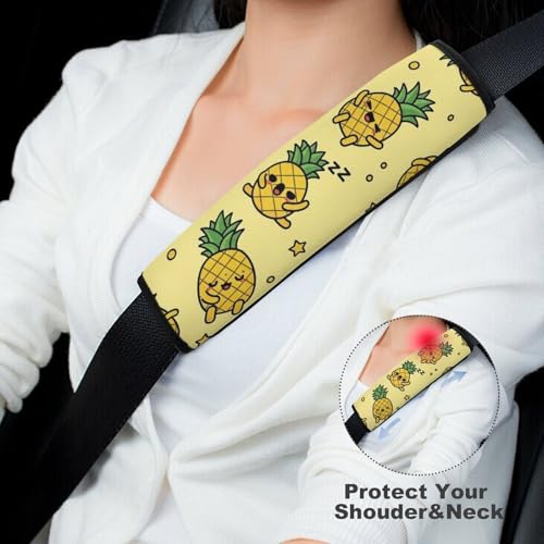 2PCS Yellow Pineapple Tropical Fruit Car Seat Belt Pad Breathable Shoulder Protector for Girls and Boys, Most Cars, Anti-Slip Pad - color: Pattern 919