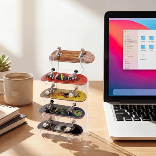 Sliner 2Pcs Fingerboard Display Rack Acrylic Skateboard Storage Stand Decorative Finger Skate Holder Five-Layer Angle Mini Skate Storage Racks for Home Office