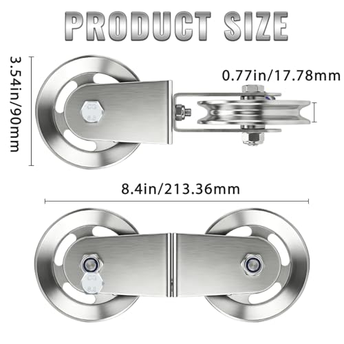 Swivel Dual Pulleys 360°Rotation Roller Reinforced double pulley Wheel for Home DIY Gym Pulley System Cable Machines fly machines Silent Bearing Swivel Groove Wheel Pull Down Attachment Weight Lifting