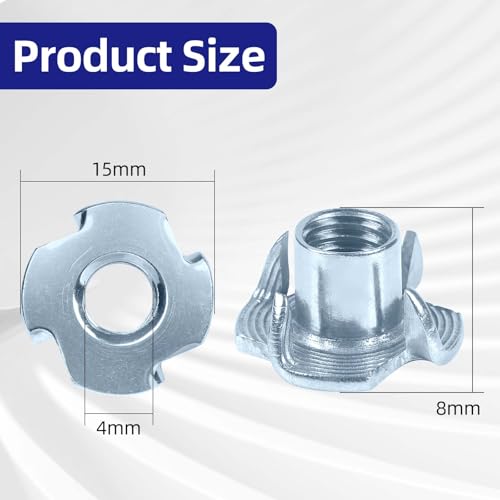 M4 T-Nuts zinc Plated Steel, 4-Pronged Tee Nut for Wood, Rock Climbing Holds, Furniture, 100 PCS - color: Zinc Coated Steel, size: M4