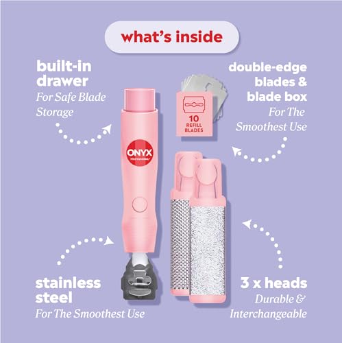ONYX Professional Callus Miracle 3 Step Pedi Tool, Includes a Stainless Steel Foot Rasp for Dry Skin, Callus Shaver w/Replacement Blades for Thick Calluses, 15 Pieces