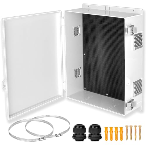 Electrical Junction Box, Outdoor Water Resistant Nema Enclosure, Ventilated ABS Plastic WiFi Project Box with Internal Mounting Panel & Hinged Cover 18.1" Lx 12.6" Wx 6.3" H - size: 18.1"L x 12.6"W x 6.3"H