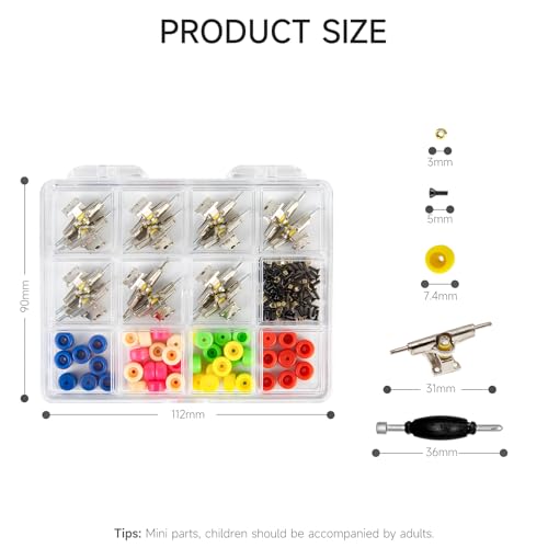 Fingerboard Repair Kit -Includes Box & Tools-Mini 96mm Finger Skateboard Parts Include 14 Brackets 48 Multicolour Wheels 60 Screws 30 Nuts 4 Screwdriver(Trucks-31mm & Box) - color: Trucks-31mm & Box